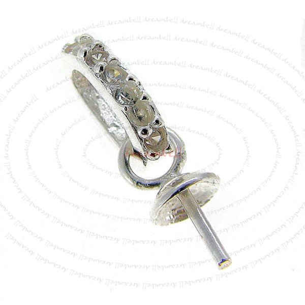 1x Sterling Silver CZ Bail Pin with 4mm Cup Pearl Pendant Connector