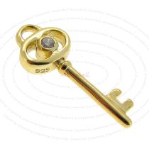 1x 14k Real Gold Silver Key CZ Dangle Charm Pendant 7mm