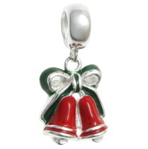 Sterling Silver Jingle Christmas Bell Enamel Dangle Bead for European Charm Bracelets
