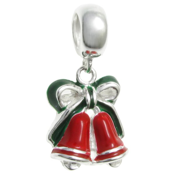 Sterling Silver Jingle Christmas Bell Enamel Dangle Bead for European Charm Bracelets