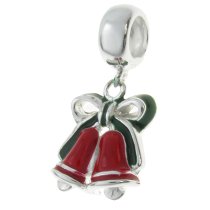 Sterling Silver Jingle Christmas Bell Enamel Dangle Bead for European Charm Bracelets