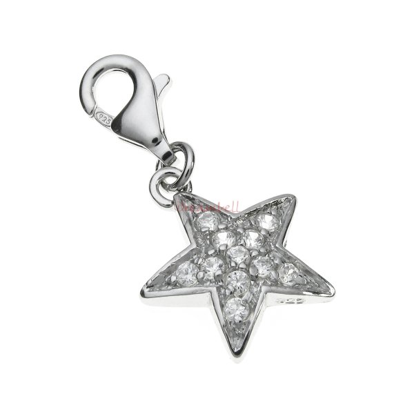 Sterling Silver Star Crystal Dangle Pendant for European Lobster Clip on Charm