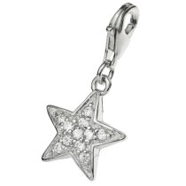 Sterling Silver Star Crystal Dangle Pendant for European Lobster Clip on Charm