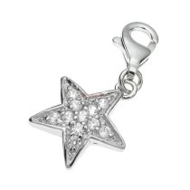 Sterling Silver Star Crystal Dangle Pendant for European Lobster Clip on Charm