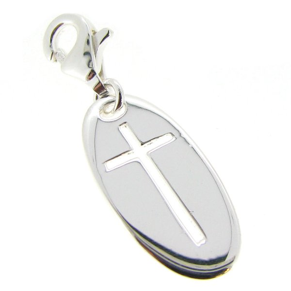 Sterling Silver Cross Dangle Pendant for European Lobster Clip on Charm