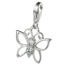 Rhodium Sterling Silver Butterfly CZ Crystal Dangle Pendant for European Lobster Clip on Charm