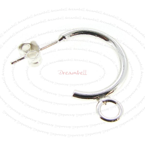 2x Sterling Silver Semi Hoop Stud Earring with Loop Post Ear Wire