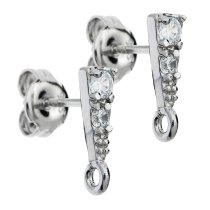 2x Rhodium Sterling Silver CZ Crystal Earring Earwire Stud Loop Post