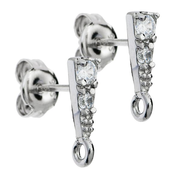 2x Rhodium Sterling Silver CZ Crystal Earring Earwire Stud Loop Post