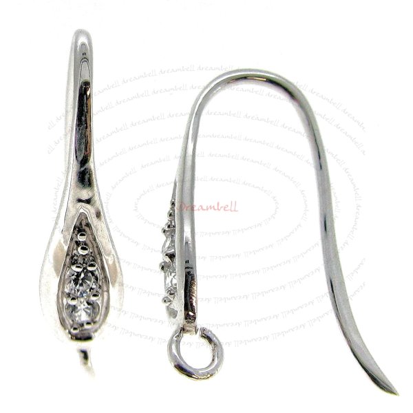 2x Rhodium Sterling Silver Teardrop CZ Crystal Earring Earwire French Hook