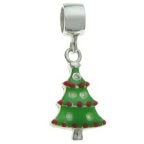 Sterling Silver Christmas Tree Dangle Enamel Charm Pendant for European Style Charm