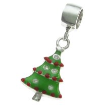 Sterling Silver Christmas Tree Dangle Enamel Charm Pendant for European Style Charm