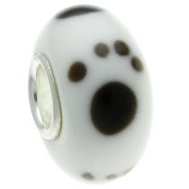 Sterling Silver Puppy Dog Paw Foot Print Murano Glass Bead for European Charm Bracelets