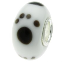 Sterling Silver Puppy Dog Paw Foot Print Murano Glass Bead for European Charm Bracelets