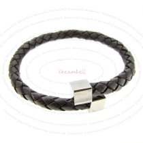 Stainless Steel Brown Bolo Leather Cord 6mm Flex Wristband Bracelet 7.5″