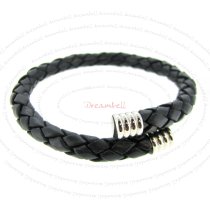 Stainless Steel Black Bolo Leather Cord 6mm Flex Wristband Bracelet 7.5″