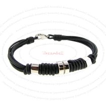 Stainless Steel Knots Black 1mm Strands Leather Cord Lobster Clasp Bracelets 8″