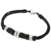 Stainless Steel Knots Black 1mm Strands Leather Cord Lobster Clasp Bracelets 8"