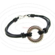Stainless Steel Ring Knotted Strands Black Leather Cord 1.5mm Shrimp Clasp Wristband Bracelet 7″