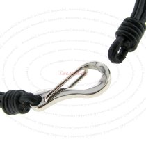 Stainless Steel Ring Knotted Strands Black Leather Cord 1.5mm Shrimp Clasp Wristband Bracelet 7"