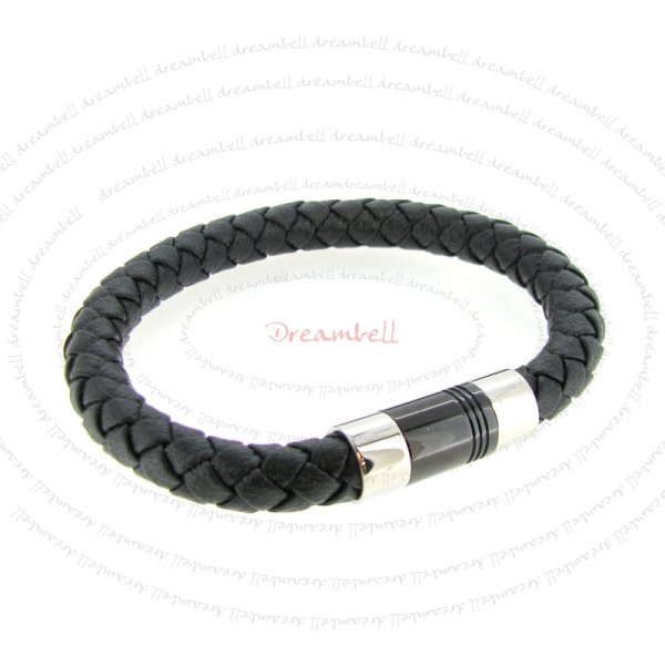 Stainless Steel Black Braided Bolo Korean PVC Leather Cord 8mm Magnetic Wristband Bracelet 8"