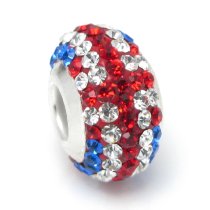 Sterling Silver Round Blue Red White Uk Flag Ferido Crystals for European Charm Bracelet Jewelry