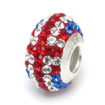 Sterling Silver Round Blue Red White Uk Flag Ferido Crystals for European Charm Bracelet Jewelry