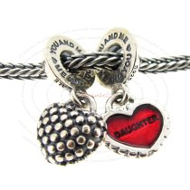 .925 Sterling Silver Mother and Daughter Love Heart Me and You Red Enamel Pendant Dangle Screw on Family Bead for European Charm Bracelets