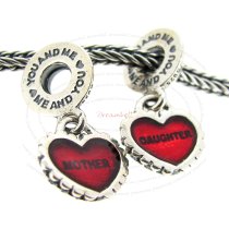 .925 Sterling Silver Mother and Daughter Love Heart Me and You Red Enamel Pendant Dangle Screw on Family Bead for European Charm Bracelets