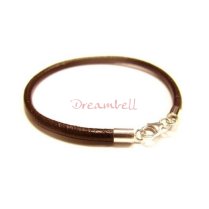 1x Sterling Silver Dark Brown Leather cord 3mm Bracelet for European bead charms 8.5″