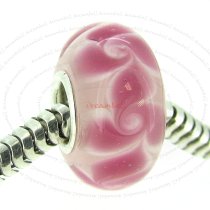 Sterling Silver Pink Rose Flower Round Murano Glass Bead for European Charm Bracelets