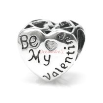 Sterling Silver Love Heart Be My Valentine Bead Fits European Charm Bracelet