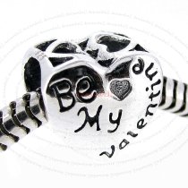 Sterling Silver Love Heart Be My Valentine Bead Fits European Charm Bracelet