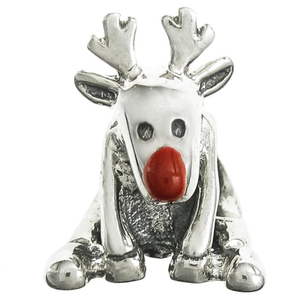 925 Sterling Silver Enamel Christmas Rudolph Reindeer Deer Red Nose Deer Bead Fits European Charm Bracelet
