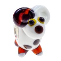 Sterling Silver Round Dog Puppy Topaz Spot White Glass Bead for European Charm Bracelets