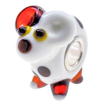 Sterling Silver Round Dog Puppy Topaz Spot White Glass Bead for European Charm Bracelets