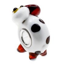 Sterling Silver Round Dog Puppy Topaz Spot White Glass Bead for European Charm Bracelets