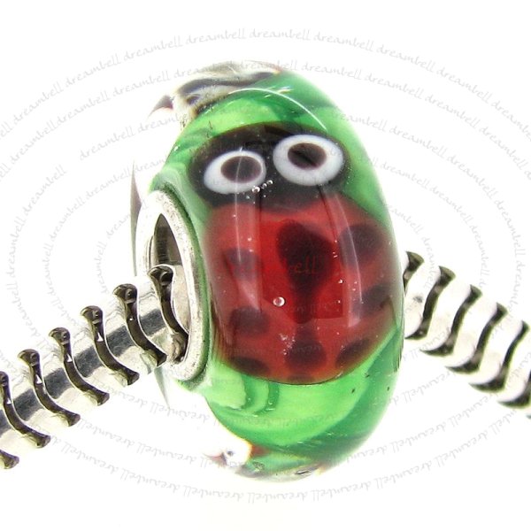 Sterling Silver Ladybug Murano Glass Bead for European Charm Bracelets