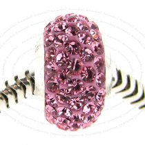 Sterling Silver Birthstone Light Pink Rose Round CZ Crystal for European Charm Bracelets October