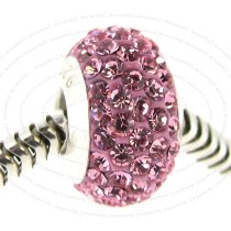 Sterling Silver Birthstone Light Pink Rose Round CZ Crystal for European Charm Bracelets October