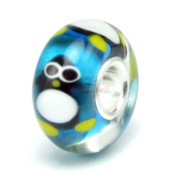 Sterling Silver Penguin Murano Glass Bead for European Charm Bracelets