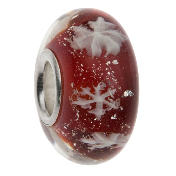 Sterling Silver Snowflake Red Glass Bead for European Charm Bracelets