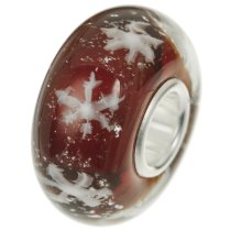 Sterling Silver Snowflake Red Glass Bead for European Charm Bracelets