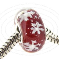 Sterling Silver Snowflake Red Glass Bead for European Charm Bracelets