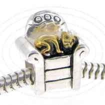 14k Gold 925 Sterling Silver Kitten Cat Sofa Bead for European Charm Bracelets