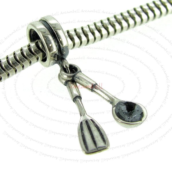 Sterling Silver Chef Kitchen Aid Spoon & Fork Dangle European Bead Charm