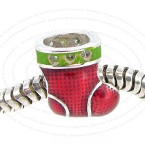 Sterling Silver Christmas Gift Red Sock Enamel Crystal Bead for European Charm Bracelets