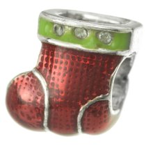 Sterling Silver Christmas Gift Red Sock Enamel Crystal Bead for European Charm Bracelets