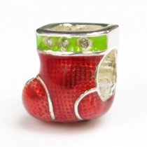 Sterling Silver Christmas Gift Red Sock Enamel Crystal Bead for European Charm Bracelets