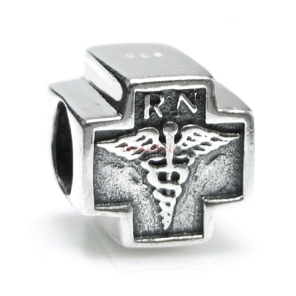 Sterling Silver Registered Nurse Cross Bead for European Charm Bracelets